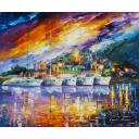 Gallery value USD18900 BOATS BY THE ISLAND - PALETTE KNIFE Oil Painting On Canvas By Leonid Afremov